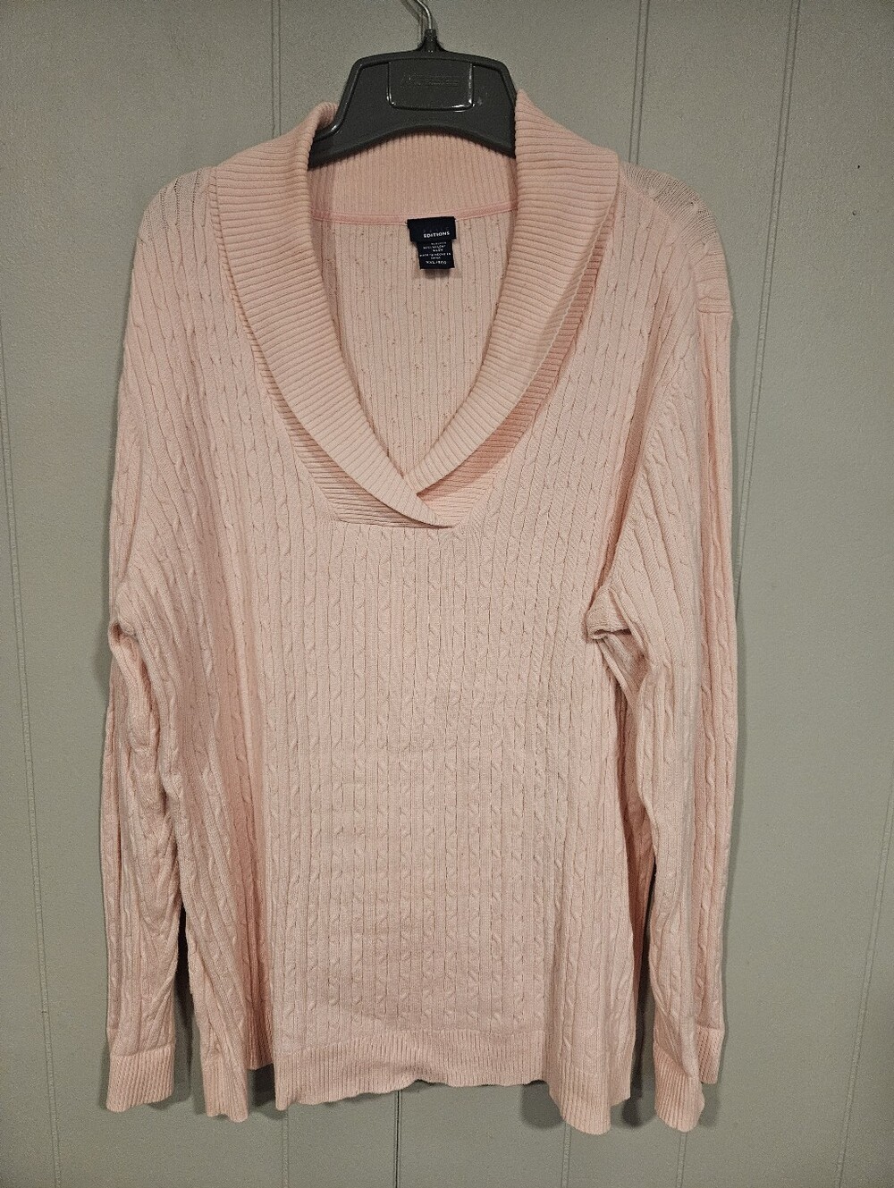 Basic Editions Womens Size XXL Pink Long Sleeve Chunky Cable Sweater Cowl VNeck